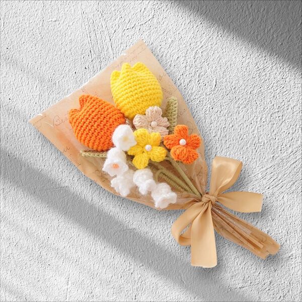 チューリップ&ぷっくりお花の花束 あみぐるみ 枯れないお花