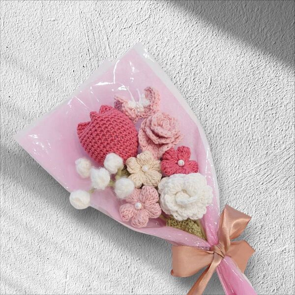 チューリップ&ミニバラの花束 あみぐるみ 枯れないお花