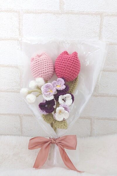 チューリップ&ビオラの花束 あみぐるみ 枯れないお花