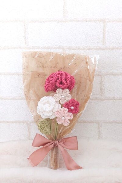 カーネーション&ミニバラの花束 あみぐるみ 枯れないお花