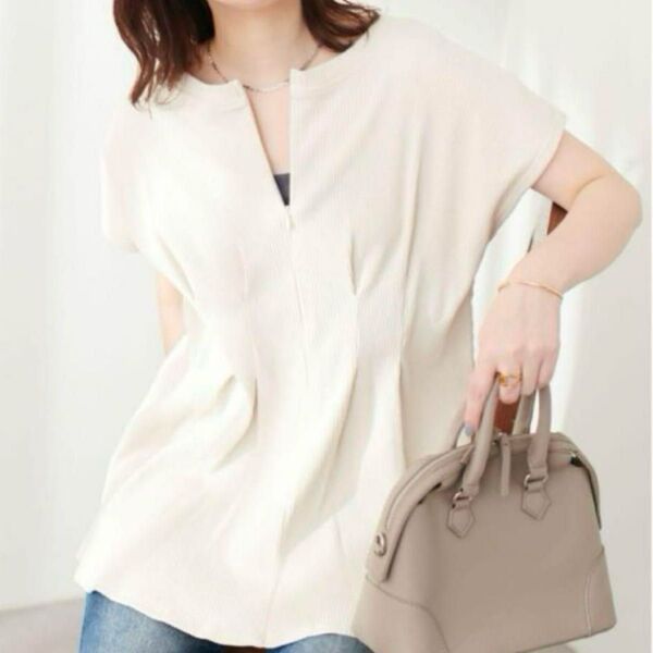 natural couture 【mamamo】 テレコリブZIPあきTOPS