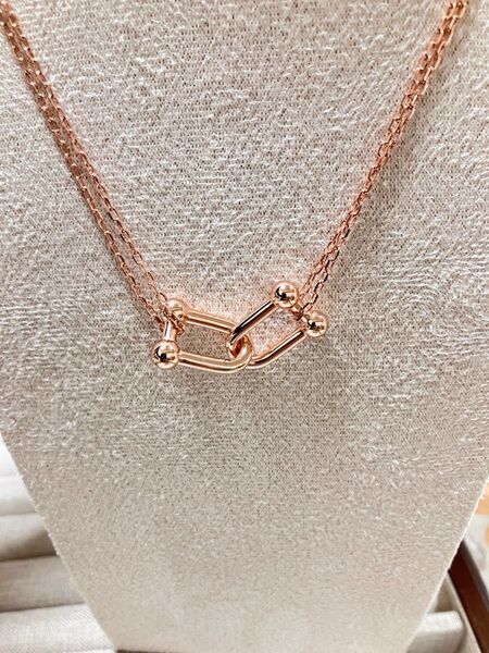 U型 U字 ローズゴールドカラー チェーン×メタルパーツ ネックレス
