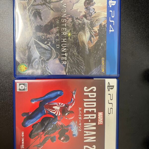 モンスターハンター ワールド PS4 スパイダーマン2 PS5のセットです^^