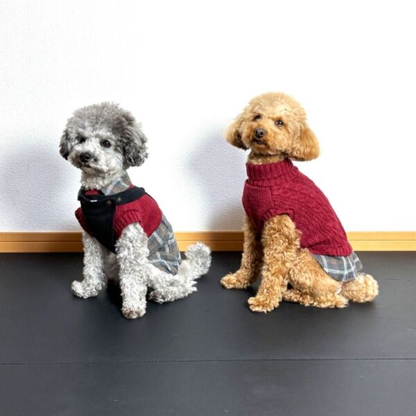 犬用 古着 Pet’s One ペッツワン 重ね着風 ニット チェック柄