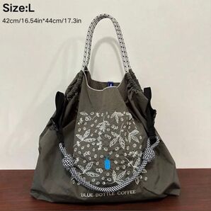 ブルーボトルコーヒー トートバッグ エコバッグ ナイロンバッグ 刺繍 Lサイズ ショルダーストラップ付き
