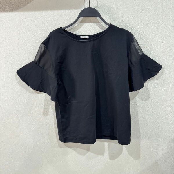 GLACIER シースルー袖 トップス 黒 カットソー プルオーバー