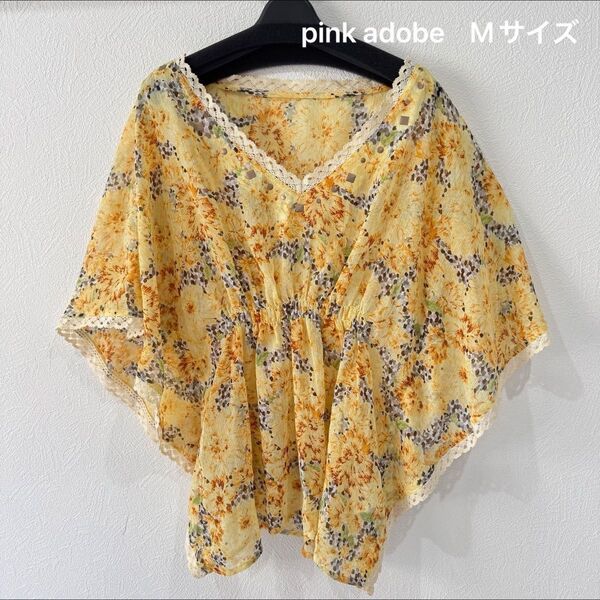 pink adobe 花柄トップス イエロー カットソー ブラウス 総柄 ドルマンスリーブ