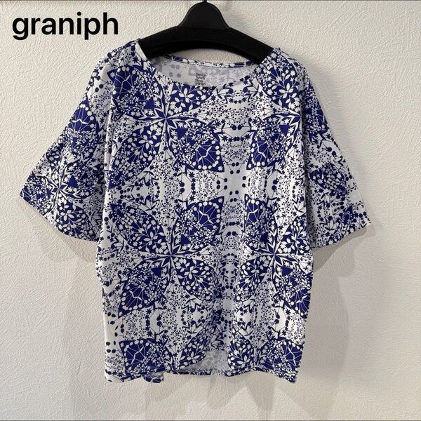 Design Tshirts Store graniph トップス 花柄 ブルー カットソー ブラウス