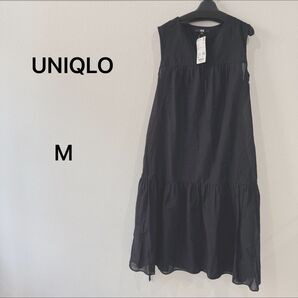 ユニクロ ティアードワンピース コットン100% ブラック M 新品 未使用