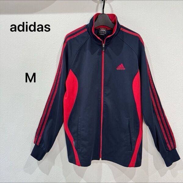 adidas ジャージ トラックジャケット ネイビー×レッド Mサイズ