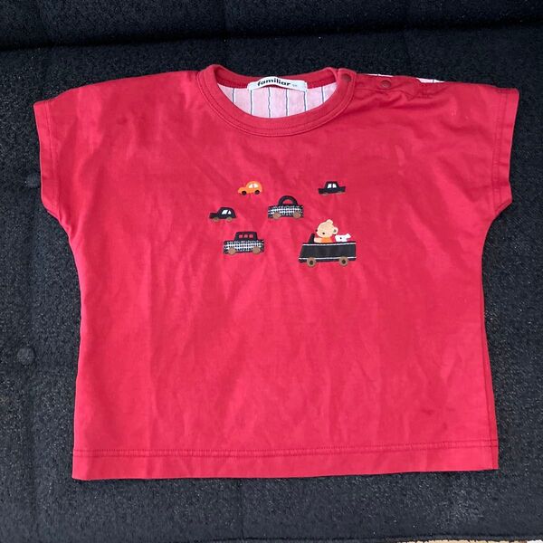 familiar ファミリア Tシャツ 90 車 クマ 刺繍 レッド