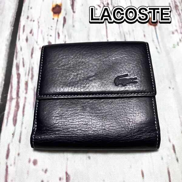 LACOSTE 二つ折り 財布 ウォレット ネイビー レザー 本革 コインケース