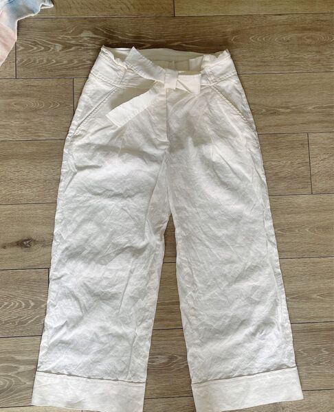 【美品】セオリーリュクス◎リネン混 ウエストリボン タックワイドパンツ 36 sサイズ