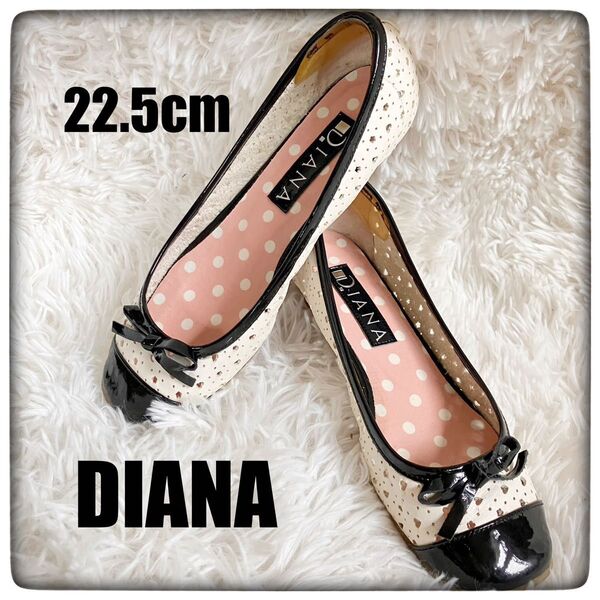 DIANA ダイアナ リボン 絵柄 フラットシューズ 22.5cm