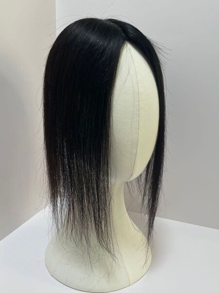 頭頂部ウィッグ部分ウィッグヘアピース人毛100%総手植え引き抜き製法白髪隠し ナチュラルブラック