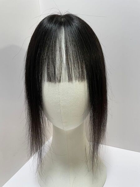 前髪ウィッグ人毛100%ヘアピース部分ウィッグ頭頂部エアリー ナチュラルブラック