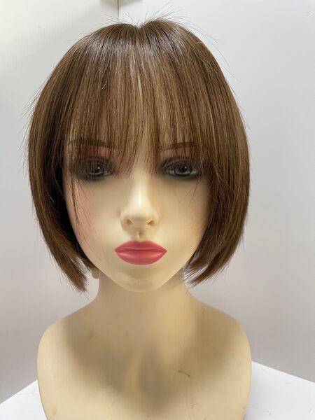 フルウィッグ人毛100%人毛ウィッグ医療ウィッグボブショートストレート広い頭皮 ブラウン