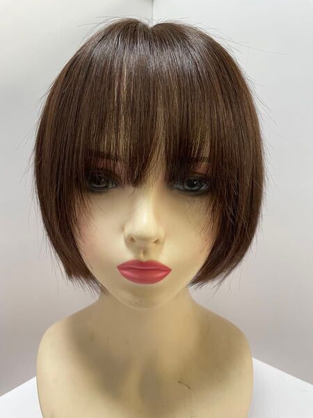 フルウィッグ人毛100%人毛ウィッグ医療ウィッグボブショートストレート広い頭皮 ダークブラウン