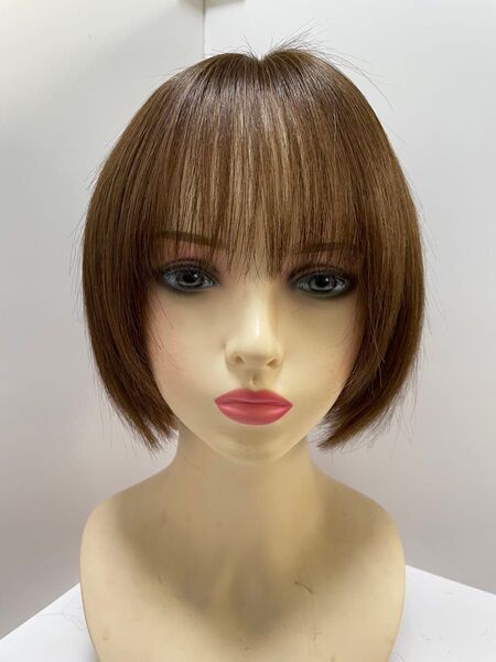 フルウィッグ人毛100%人毛ウィッグ医療ウィッグボブショートストレート広い頭皮 ブラウン