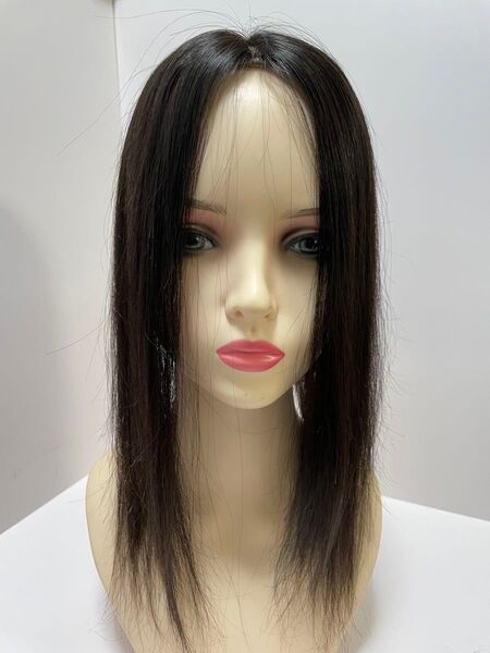 頭頂部ウィッグ部分ウィッグヘアピース人毛100%総手植え引き抜き製法 ナチュラルブラック