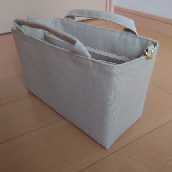ハンドメイド 帆布の持ち手付きバッグインバッグ ボトルホルダー付き