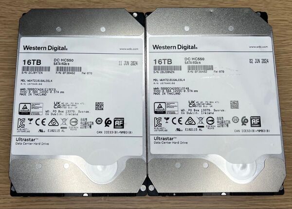 2024年製 2個セット32TB 大容量HDD WD 16TB HDD HC550 3.5インチ 7200rpm
