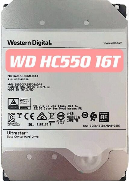 大容量HDD WD 16TB HDD HC550 3.5インチ 7200rpm NAS データバックアップ