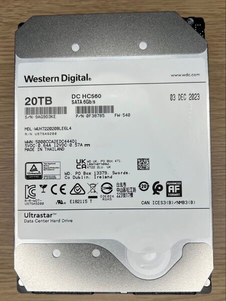 2023年末製 通電約300時間 大容量HDD WD 20TB HC560 NAS 3.5インチ SATA