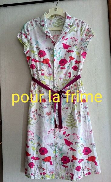 【pour la frime】プーラプリーム 花柄ワンピース リボンベルト付き