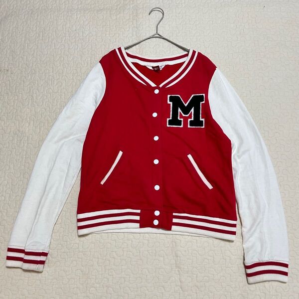 H&M スタジャン レッド サイズ42 M-L ブルゾン ジャケット 長袖 コットン アウター a1922