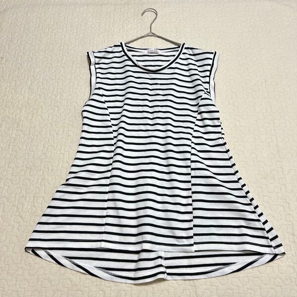 sugar doll ボーダー柄ノースリーブトップス M-L クルーネック カットソー Tシャツ