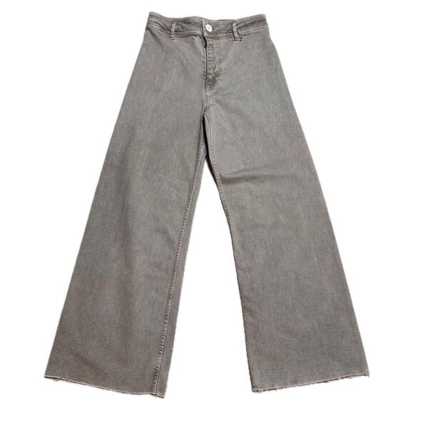 ザラ ZARA ハイウエストデニムワイドパンツ ジーンズ ジーパン ボトムス カットオフ 切りっぱなし 綿 丈長め a1963