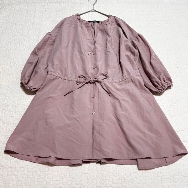 W closet ダブルクローゼット オーバーサイズシャツ ブラウス チュッニック 七分袖 くすみピンク 体型カバー a1979