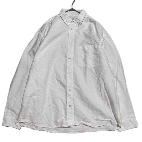 H&M 白シャツ メンズ 長袖 a1996 長袖 シャツ 長袖シャツ ホワイト 古着 無地シャツ S レギュラーカラー