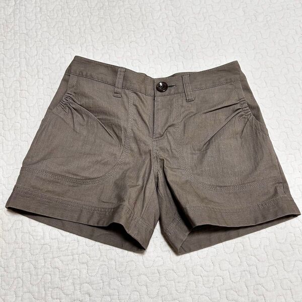 perie peche リネン紺コットンショートパンツ ライトブラウン レギュラーカラー サイズ36 S 日本製 a2007