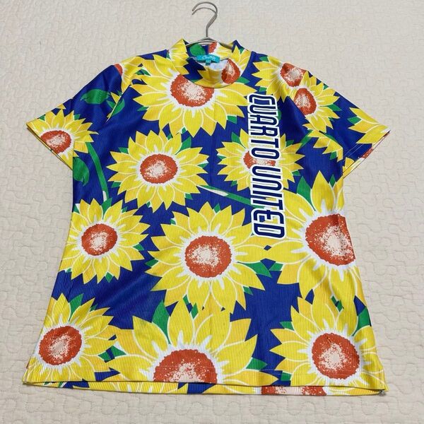 CUARTO UNITED クアルトユナイテッド ひまわり柄ハイネックカットソー 半袖Tシャツ M 総柄 ゴルフウェア a2029