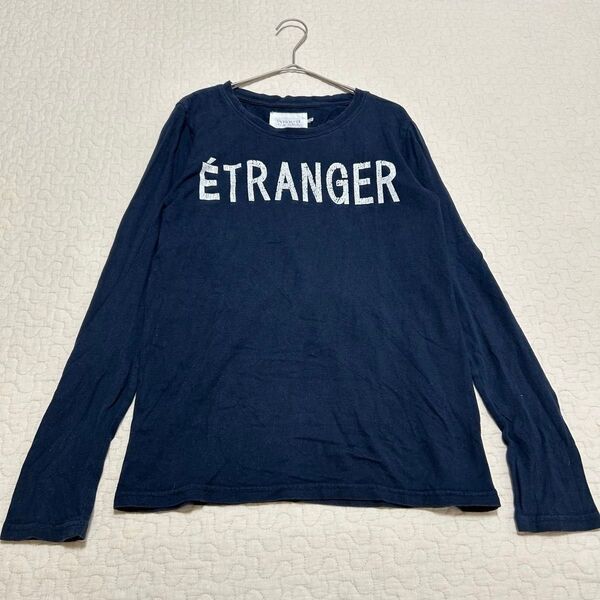 ANTIQUTTE ロゴデザインロングTシャツ ネイビー M 長袖カットソー クルーネック コットン a2046