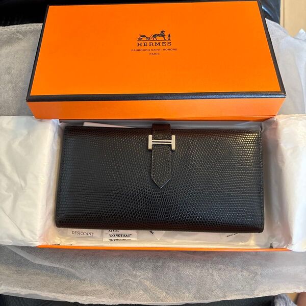 Hermes ベアンスフレリザード・ブラック ・シルバー金具・長財布