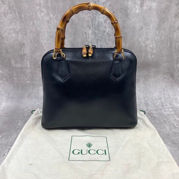 【保存袋付】 グッチ GUCCI バンブー トートバッグ ドーム ハンドバッグ ゴールド金具 レザー 本革 ブラック 黒