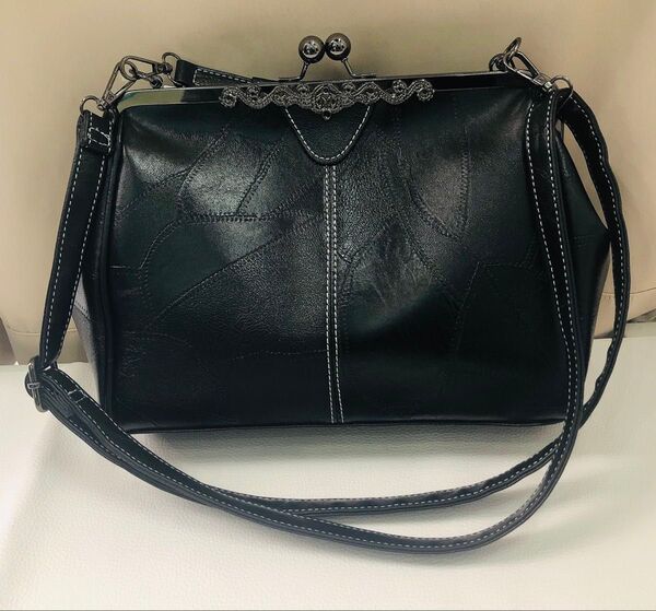 がま口 ショルダーバッグ ブラック 黒 新品