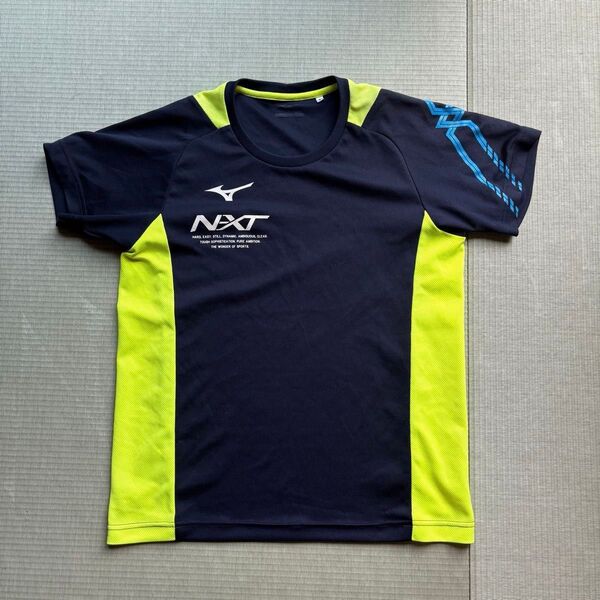 ミズノ NEXT Tシャツ ネイビー/イエロー S スポーツウェア 吸汗速乾機能あり