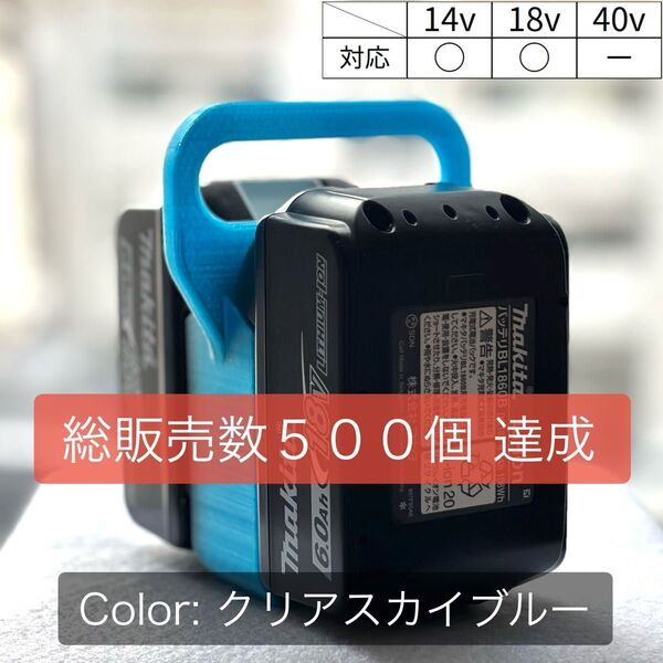 【強度テスト済】マキタ バッテリーキャリア (2個用) 〜18V対応 クリアスカイブルー