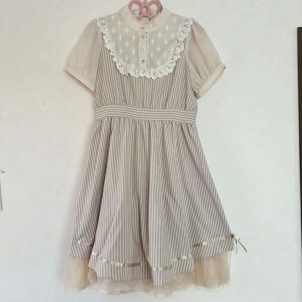 axes femme POETIQUE レース チュール ストライプワンピース