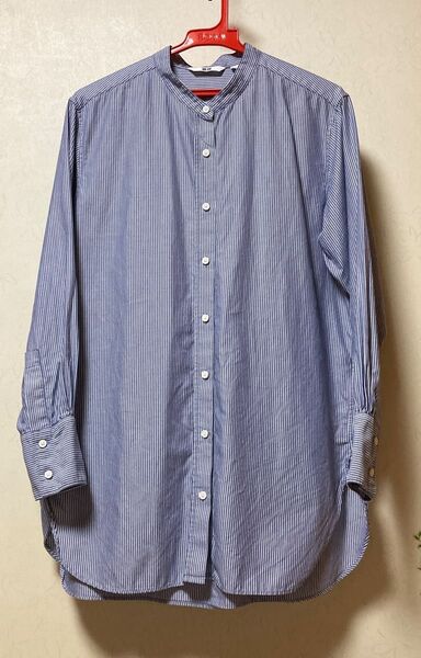 UNIQLO ユニクロ コットンツイルストライプスタンドカラーロングシャツ