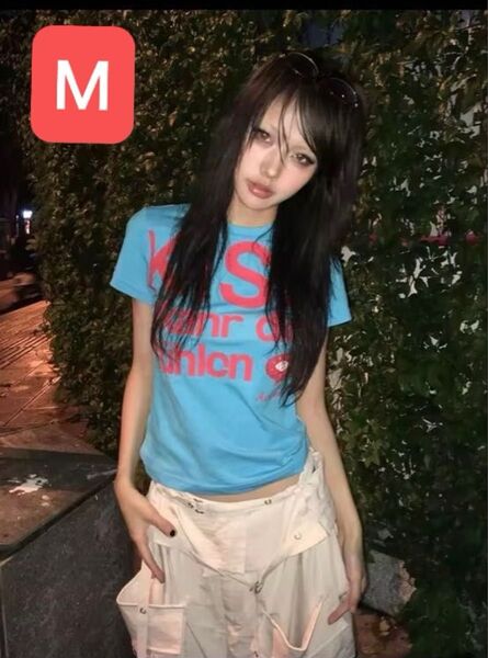 半袖 KISS Tシャツ y2k ピチT ギャル 平成 ロゴT グランジ M