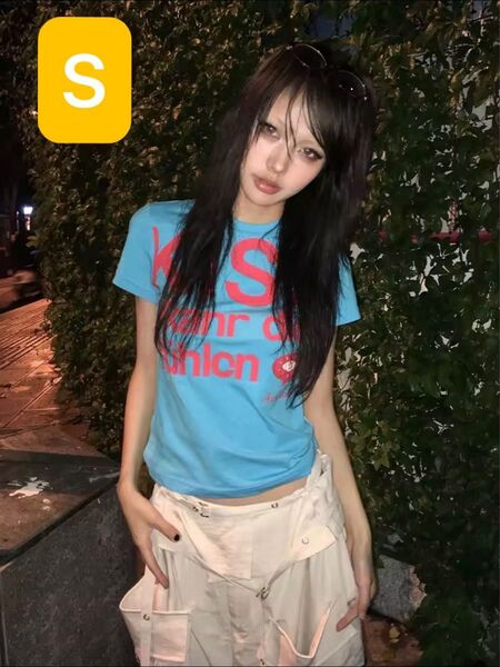 半袖 Tシャツ トップス y2k ピチT ギャル 平成 ロゴT グランジ S
