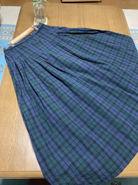 シップス チェック柄 ロングスカート フレア ブルー系