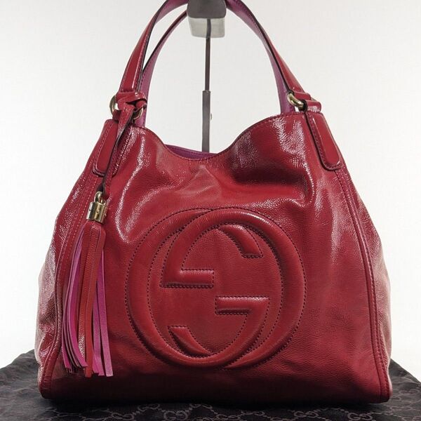 GUCCI グッチ ソーホー トートバッグ パテント レザー タッセル A4可 ショルダーバッグ ハンドバッグ
