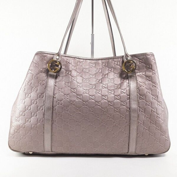 美品 グッチ トートバッグ シマレザー GGツインズ ゴールド金具 シルバー金具 GUCCI レザー 肩掛け