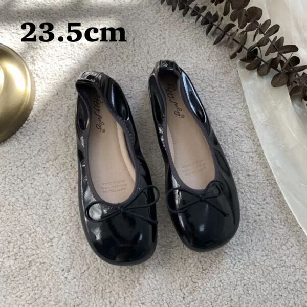 新品 ブラック バレエシューズ フラットシューズ パンプス 23.5cm ブラック リボン フォーマル 結婚式 履きやすい